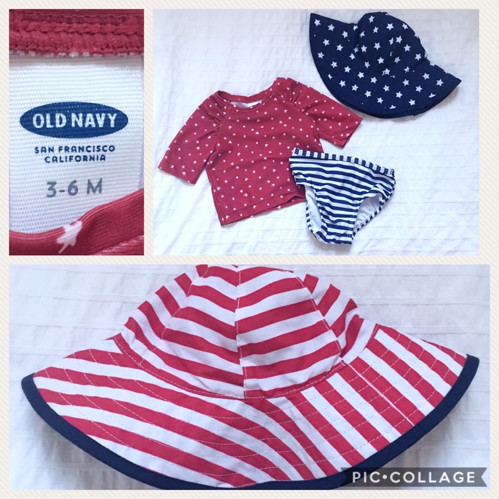 EUC Stars and Stripes Bikini by Old Navy and Hat